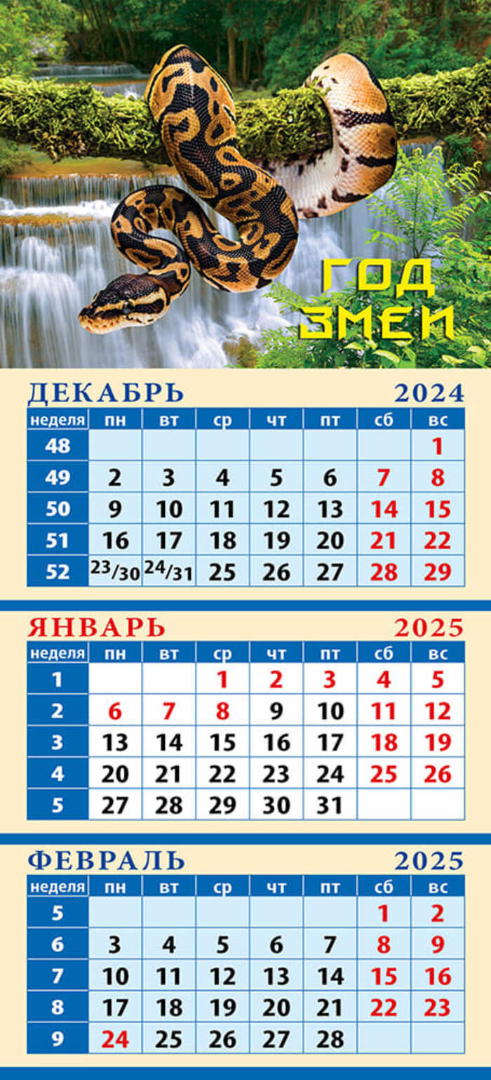 

Календарь 2025 на магните 116х245мм Год змеи День за Днем 34512