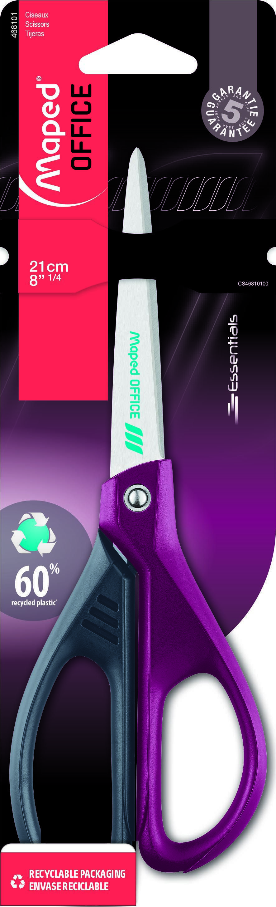 

Ножницы офисные 210мм Essentials Green Deco пласт.ручки европодвес MAPED 468101