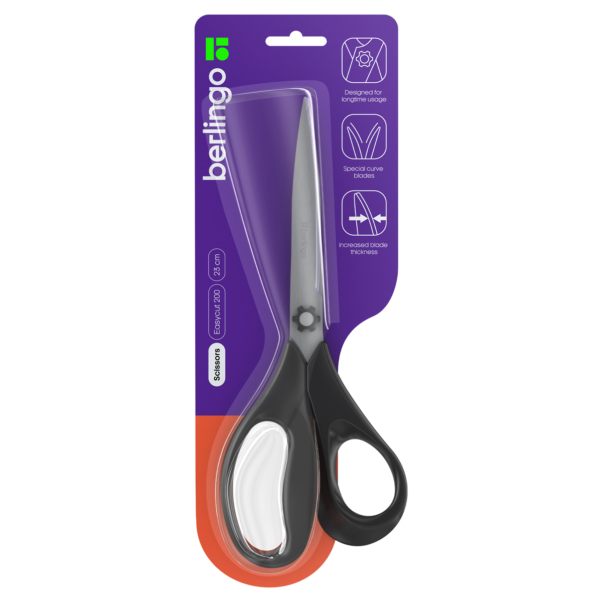 

Ножницы офисные 230мм Easycut 200 пласт.ручки блистер BERLINGO DNn_23045