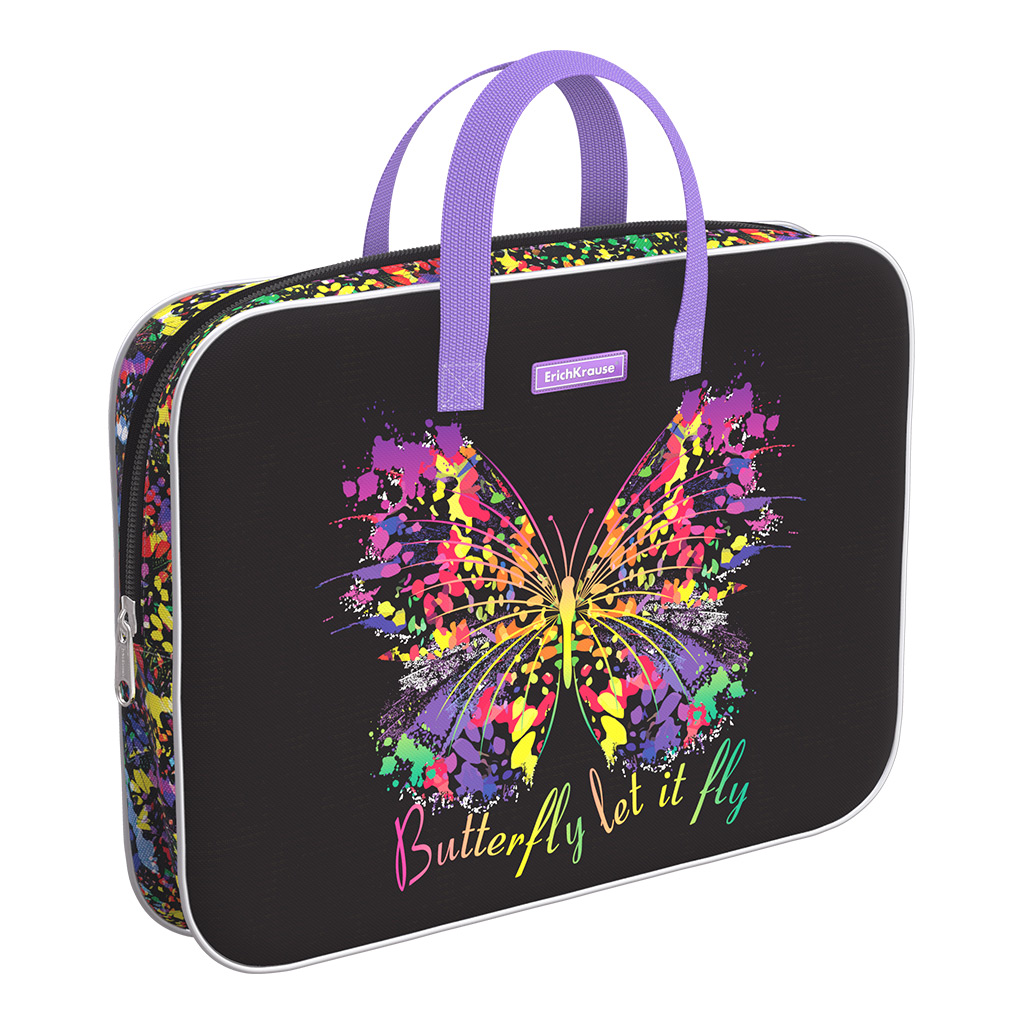 Папка текстиль А4 1отд молния сверху Butterfly ручки ERICH KRAUSE 52653 жен 928₽