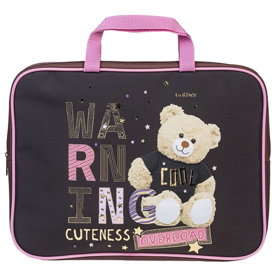 Папка текстиль А4 1отд молния сверху Осторожно Очень мило ручки HATBER NSn_60257 жен 538₽