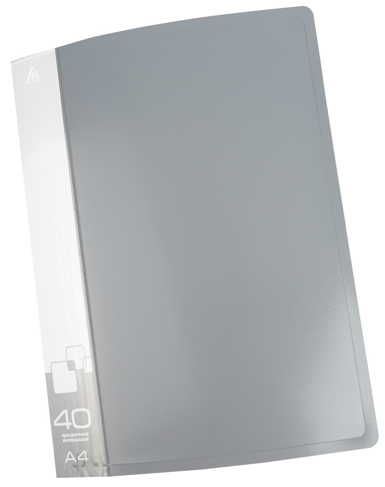 

Папка 40 вкладышей пластик А4 торец 20мм пл.650мкм серая БЮРОКРАТ BPV40GREY