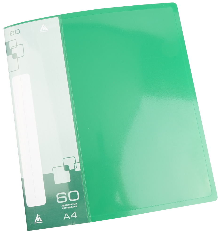 

Папка 60 вкладышей пластик А4 торец 39мм пл.700мкм зеленая БЮРОКРАТ BPV60GRN