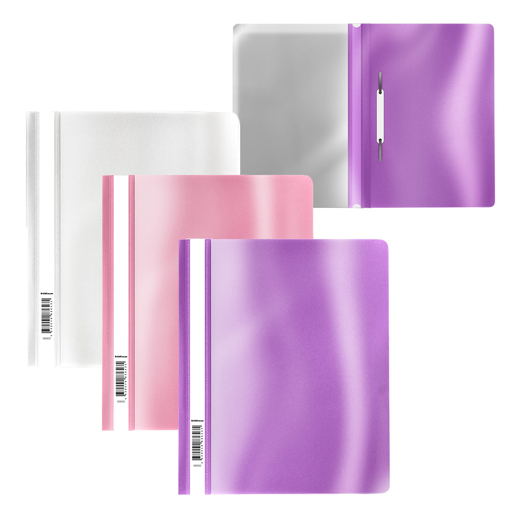 

Папка скоросшиватель пластик А5+ на 130л Glossy Candy ассорти 120/180мкм ERICH KRAUSE 55153