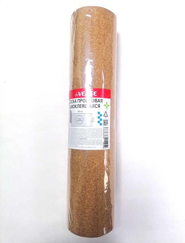 

Доска пробковая 45x100см самоклеющаяся толщина 3мм в рулоне deVENTE 6031300
