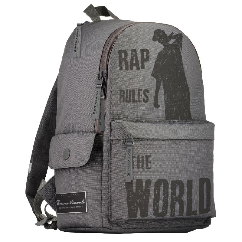 

Рюкзак молодежный 1отд. Rap.The world 40х30х17см серый BRUNO VISCONTI