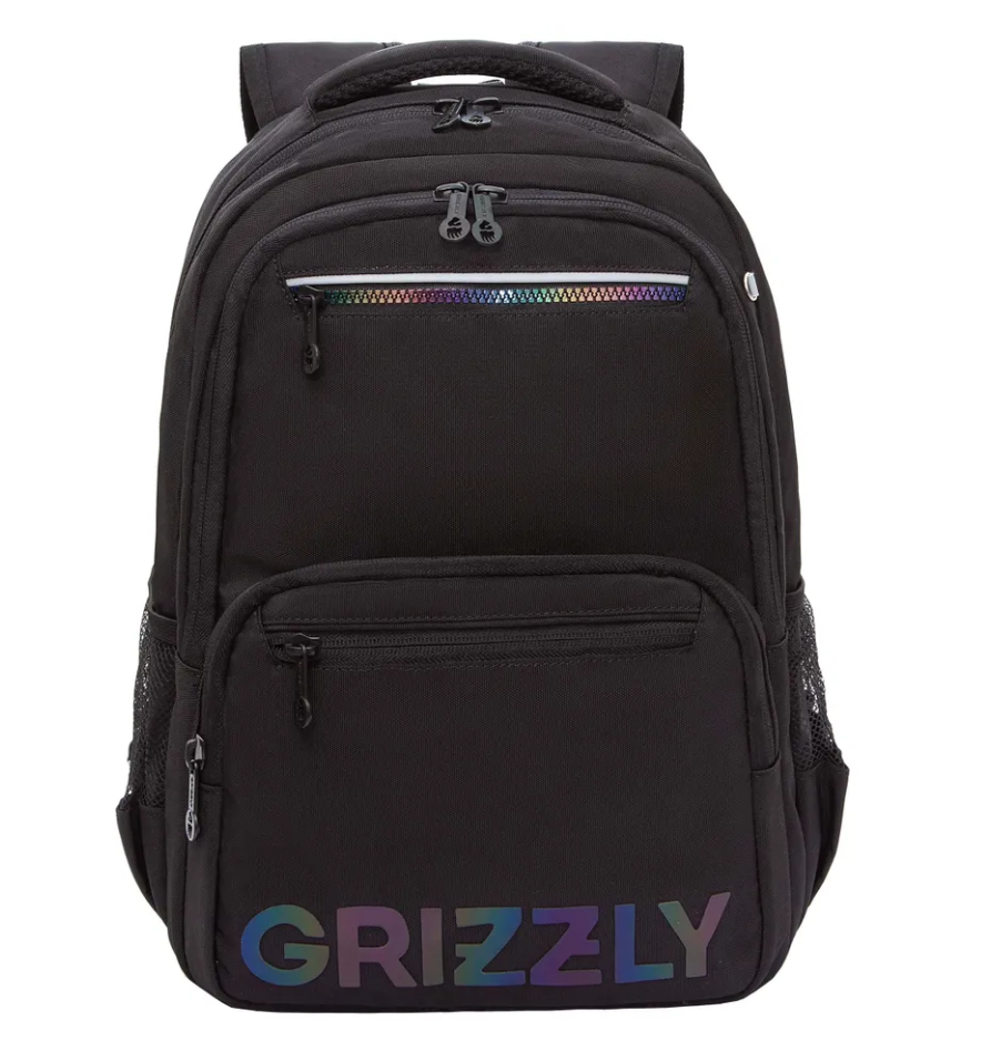 

Рюкзак школьный 2отд. Черный-голографический 28х39х20см GRIZZLY