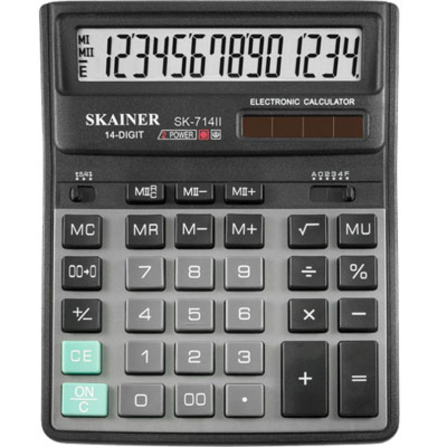 

Калькулятор настольный 14 разряд. 2-е пит. 2 память черный SKAINER ELECTRONIC CO SK-714II