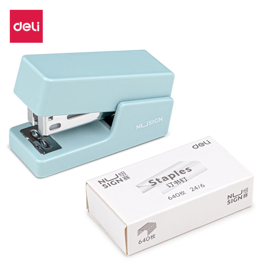

Степлер №24/6 26/6 12л NuSign голубой +скобы 26/6 DELI NS083Blue