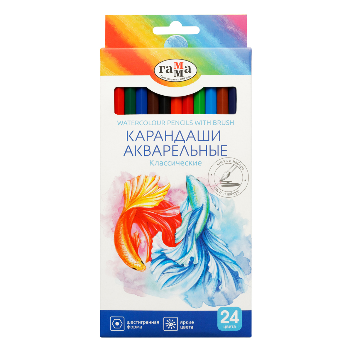 

Карандаши цветные акварельные 24цв + кисть Классические карт.уп. ГАММА 221118_04_04