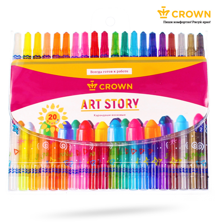 

Карандаши восковые 20цв круглые d-10мм пов.мех. блистер ArtStory CROWN TP-2000