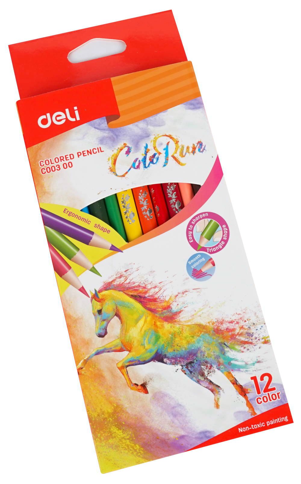 

Карандаши цветные 12цв 3-гран. дерево ColorRun карт.уп. DELI EC00300