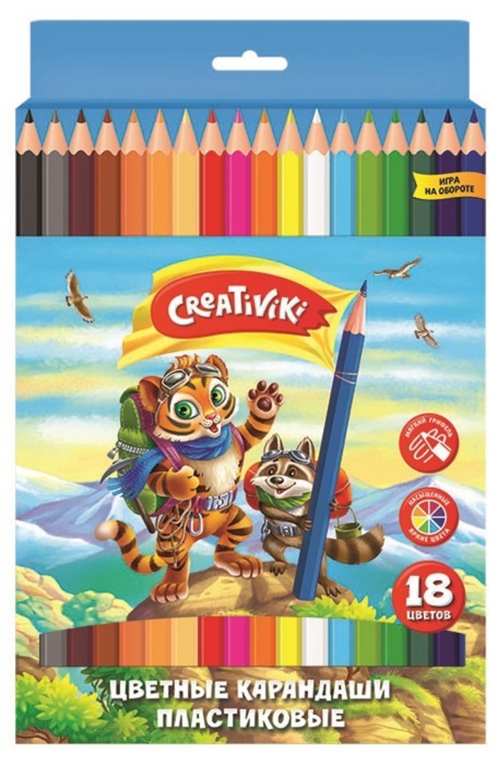 

Карандаши цветные 18цв 6-гран. пластик карт.уп. CREATIVIKI ЦКП18КР