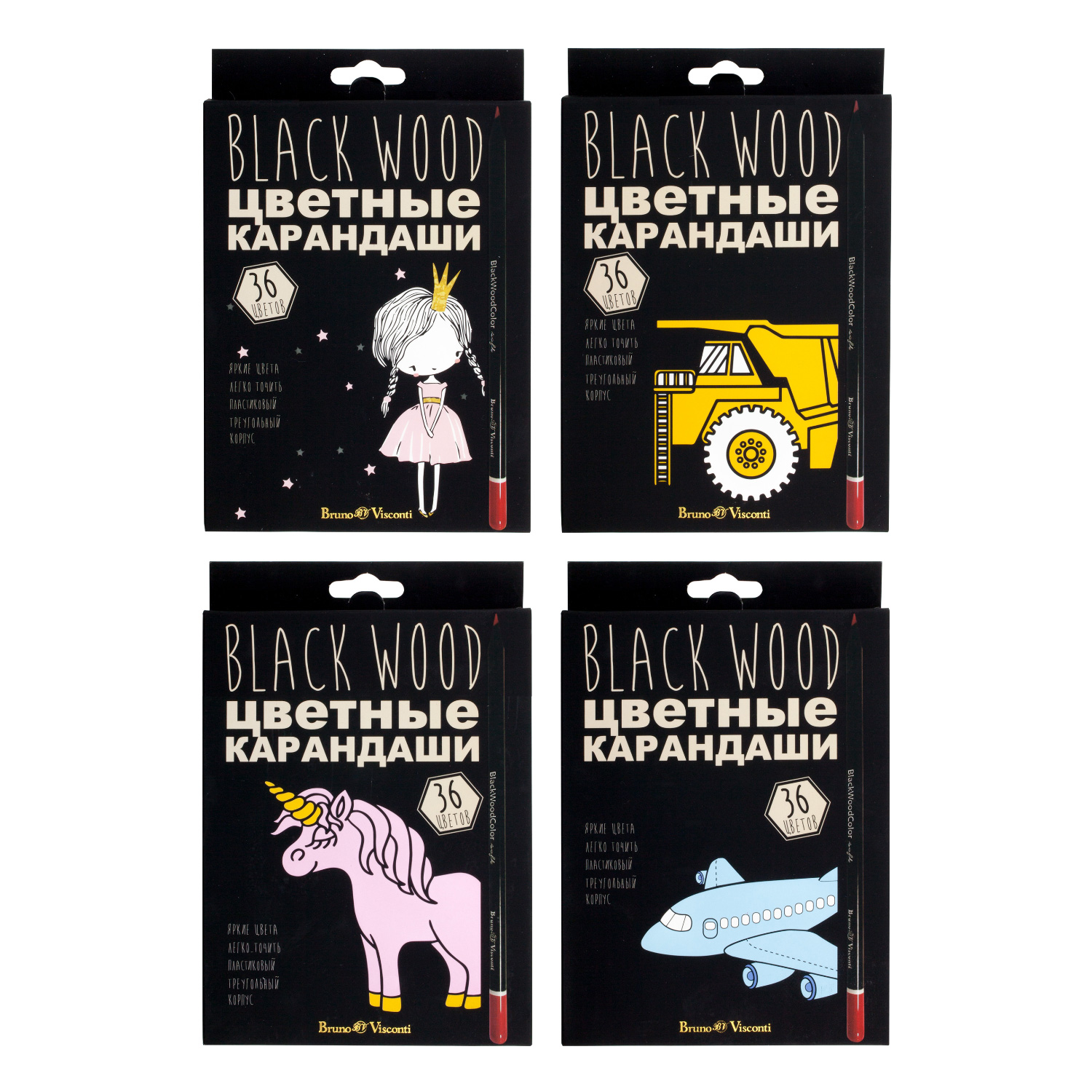 Карандаши цветные 36цв 3-гран пластик BlackWoodColor BRUNO VISCONTI 30-0101 383₽
