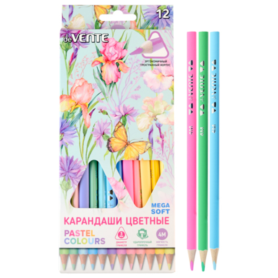 

Карандаши цветные 12цв 3-гран. дерево Trio Mega Soft Pastel deVENTE 5022020