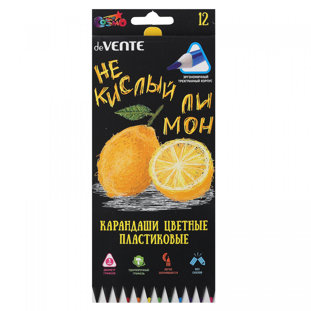 

Карандаши цветные 12цв 3-гран. пластик Juicy Black deVENTE 5022119