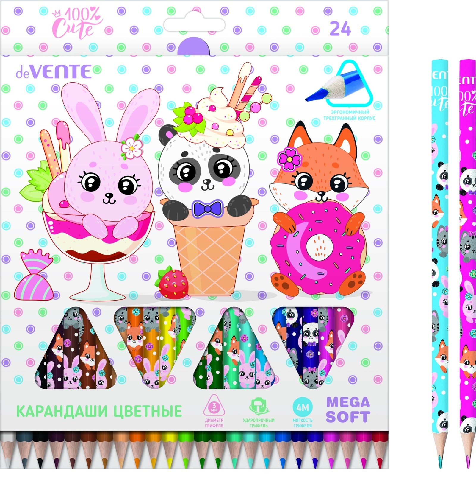 

Карандаши цветные 24цв 3-гран. дерево c запечаткой 100% Cute deVENTE 5024128