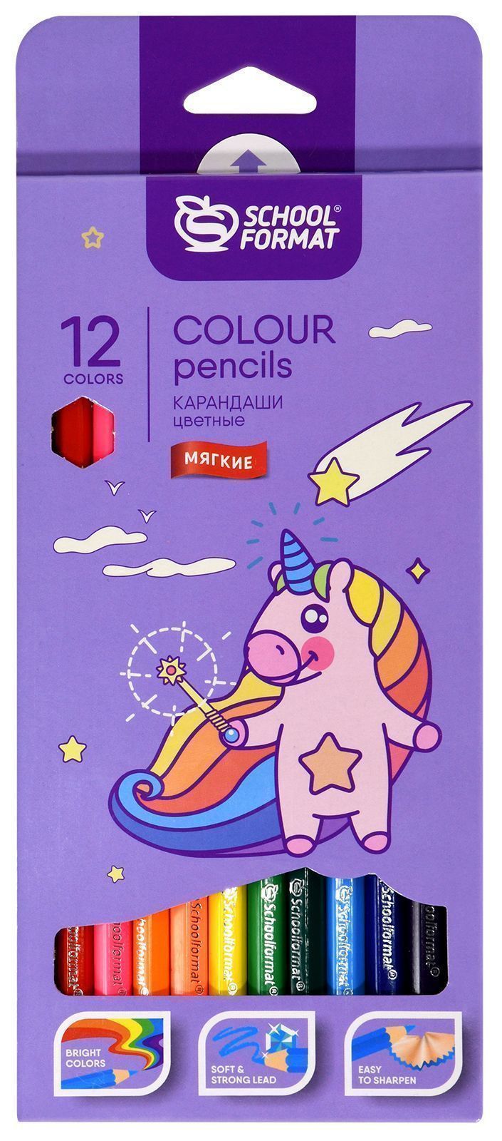 Карандаши цветные 12цв 6-гран дерево Сказочный единорожек schoolФОРМАТ КЦ12-СКЕ 95₽