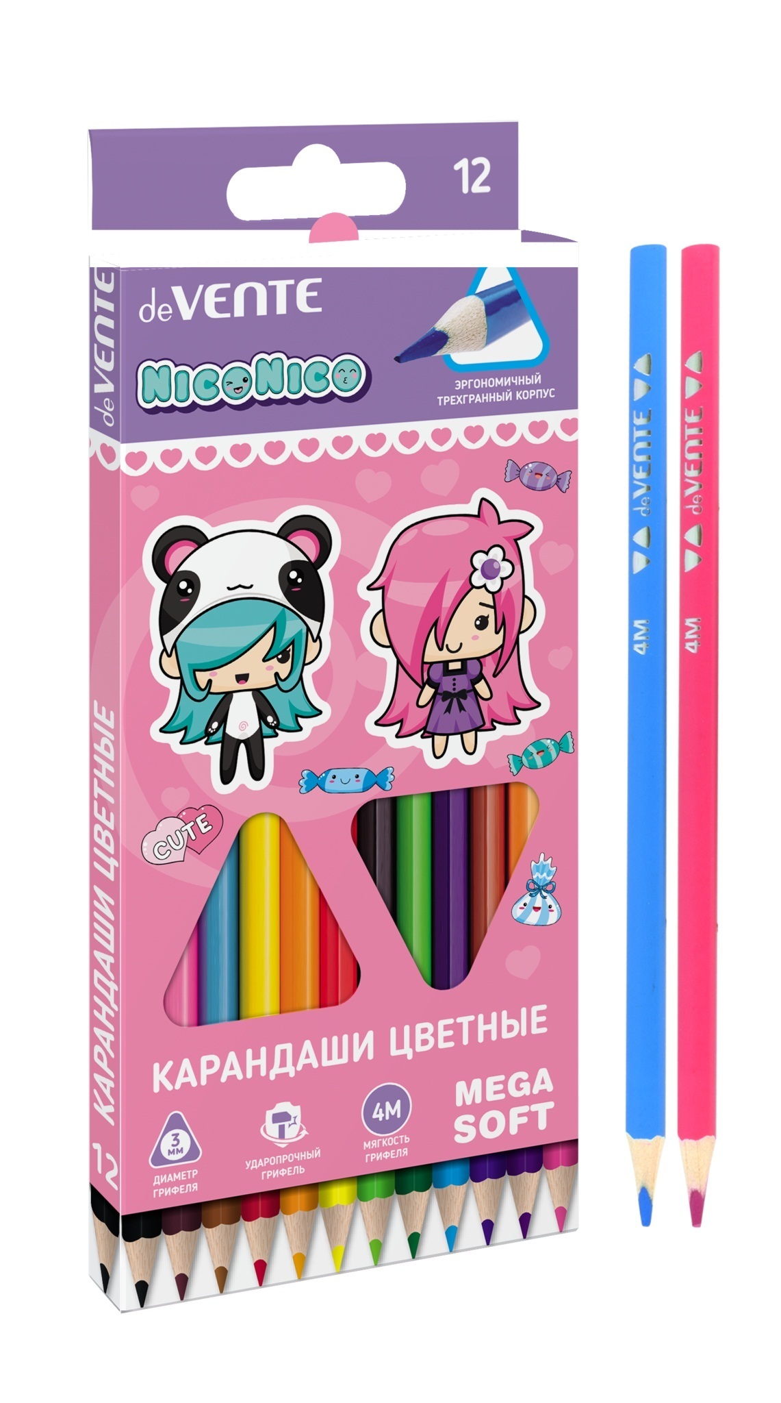 

Карандаши цветные 12цв 3-гран. дерево Trio Mega Soft NicoNico deVENTE 5022334