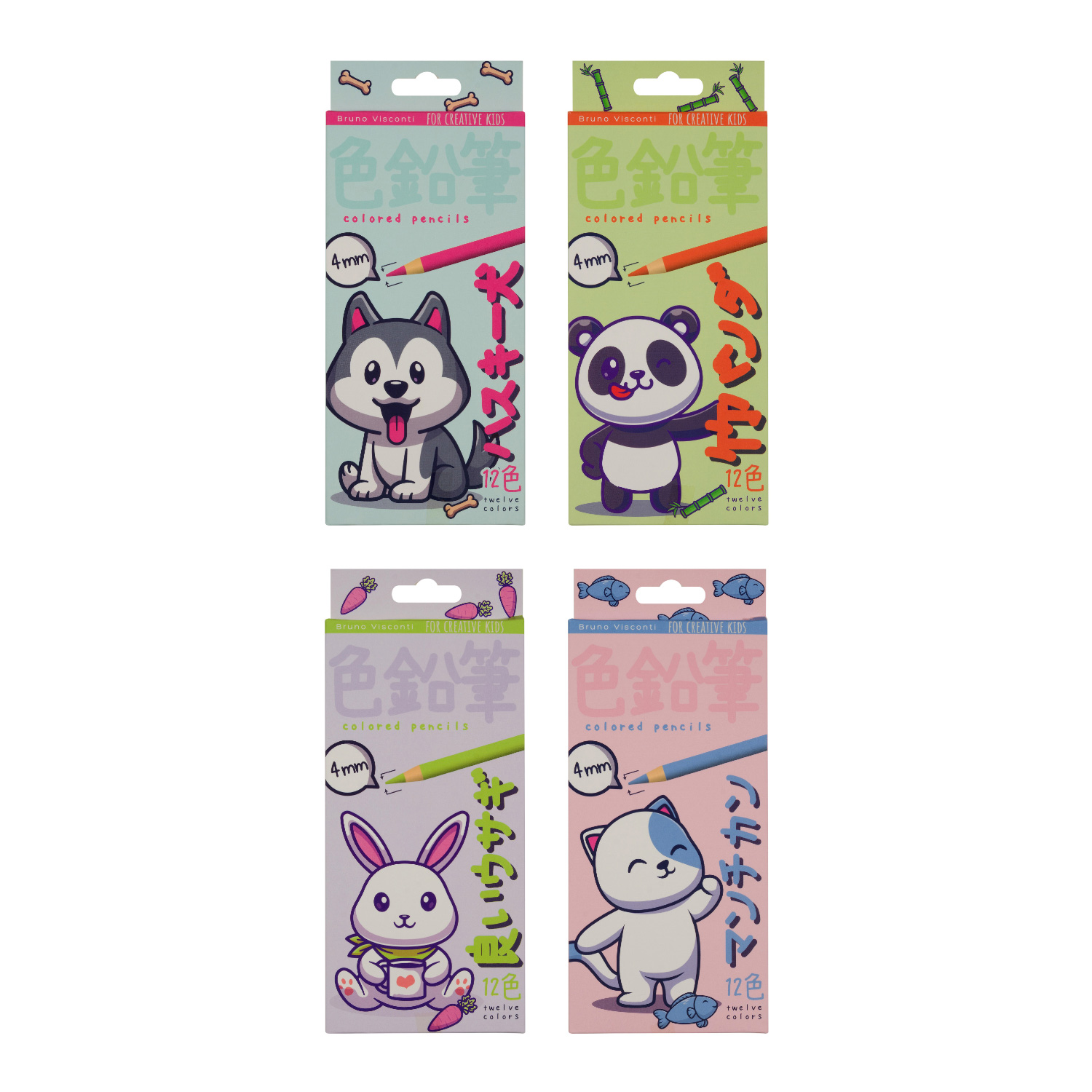 

Карандаши цветные 12цв круглые пластик Kawaii animals ассорти BRUNO VISCONTI 30-0127
