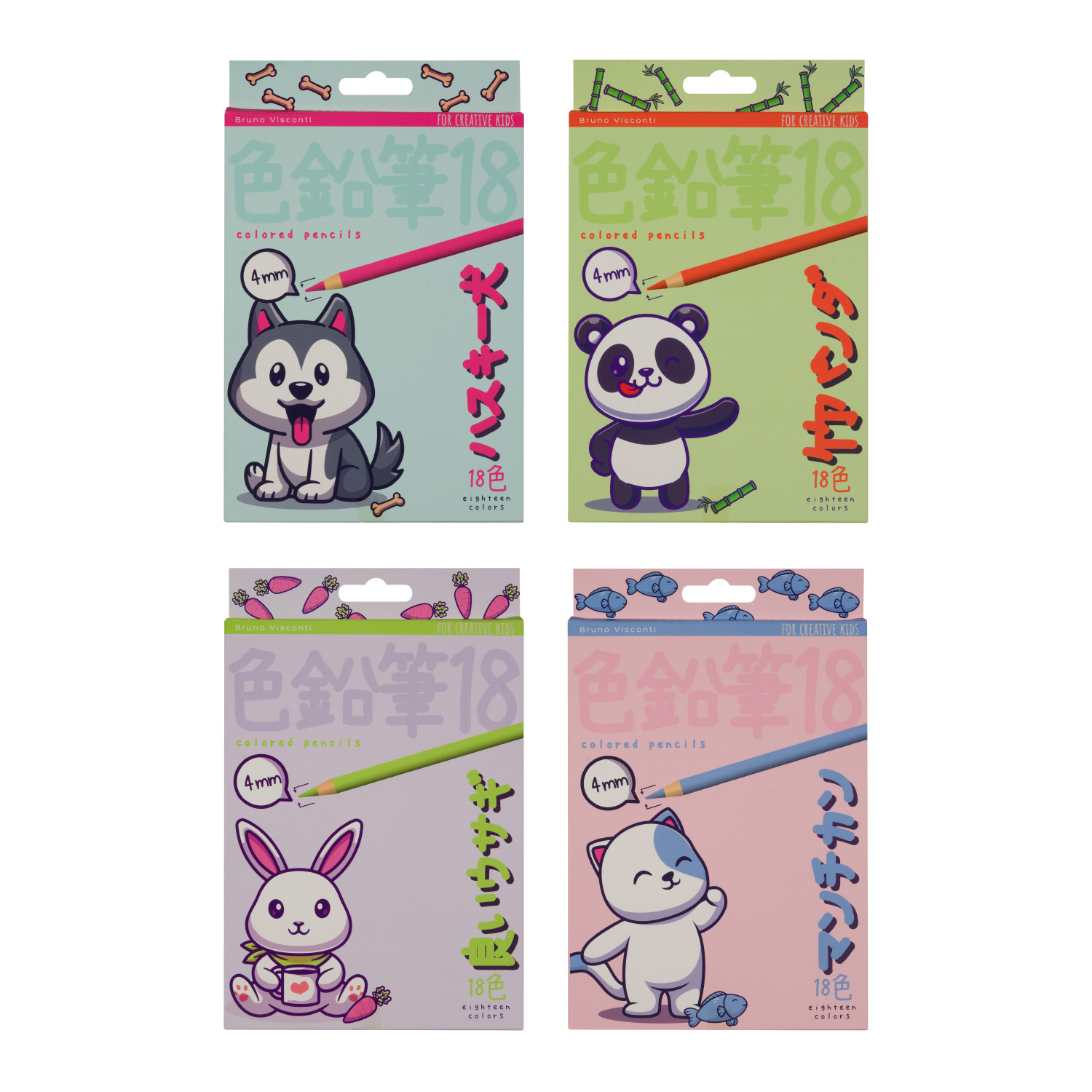 

Карандаши цветные 18цв круглые пластик Kawaii animals ассорти BRUNO VISCONTI 30-0128