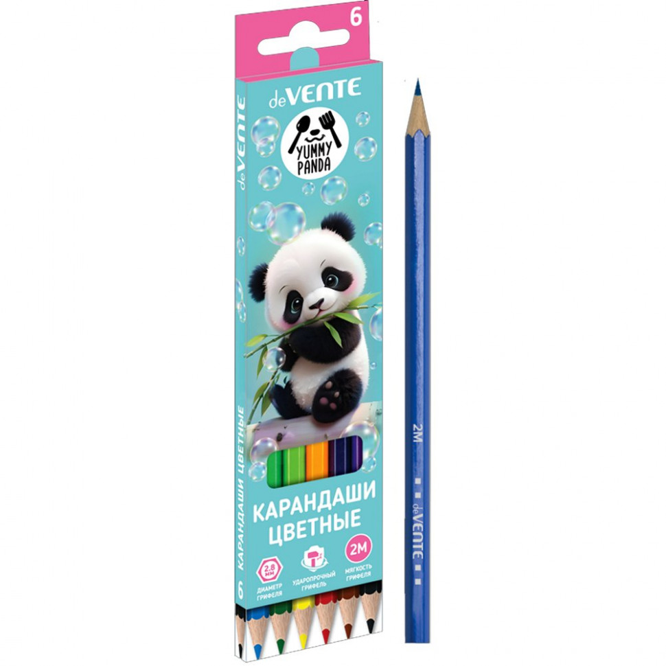 

Карандаши цветные 6цв 6-гран. дерево Yummy Panda карт.уп. deVENTE 5021536