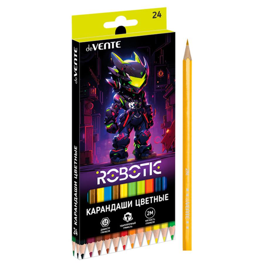 

Карандаши цветные 24цв 6-гран. дерево Robotic карт.уп. deVENTE 5024539