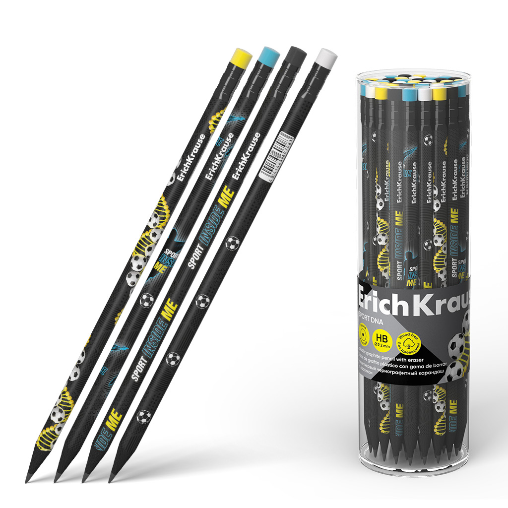 

Карандаш чернографитный HB Sport DNA круглый дерево ассорти с ластиком тубус ERICH KRAUSE 60708
