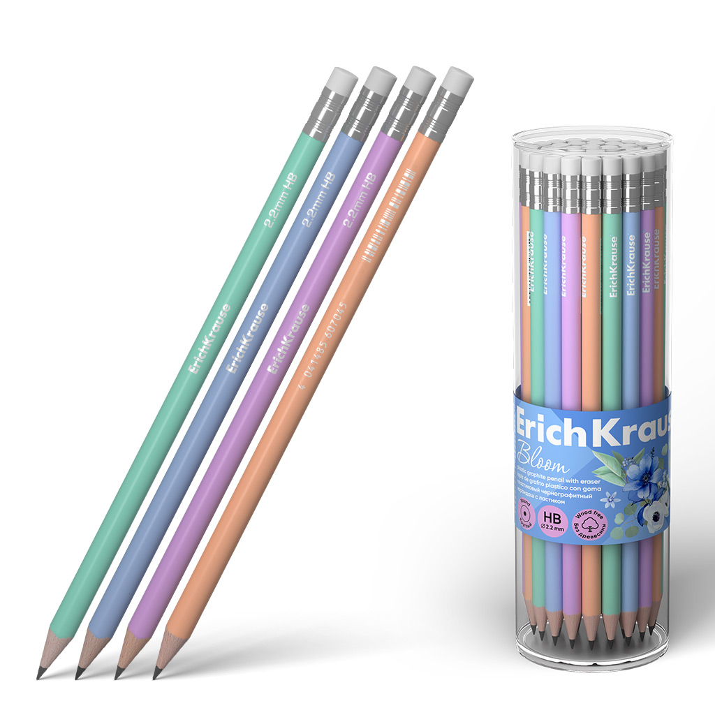 

Карандаш чернографитный HB Joyr Pastel Bloom круглый пластик с ластиком ассорти ERICH KRAUSE 60704