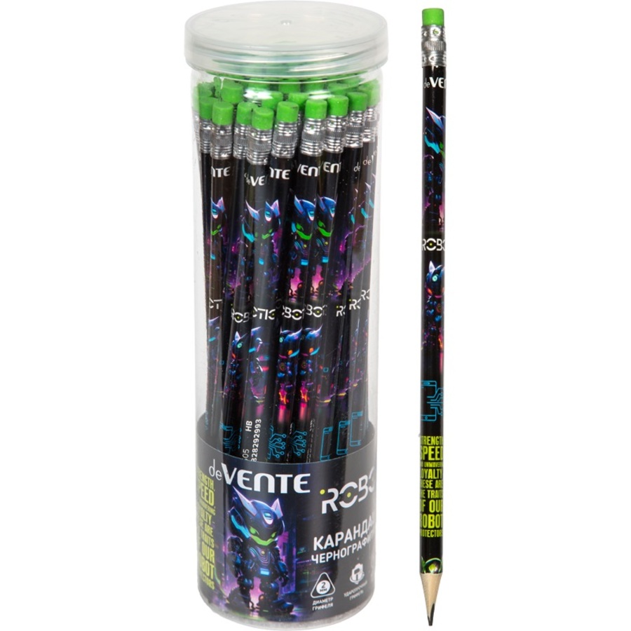 

Карандаш чернографитный HB Robotic трехгранный дерево с ластиком пласт.туба deVENTE 5032505