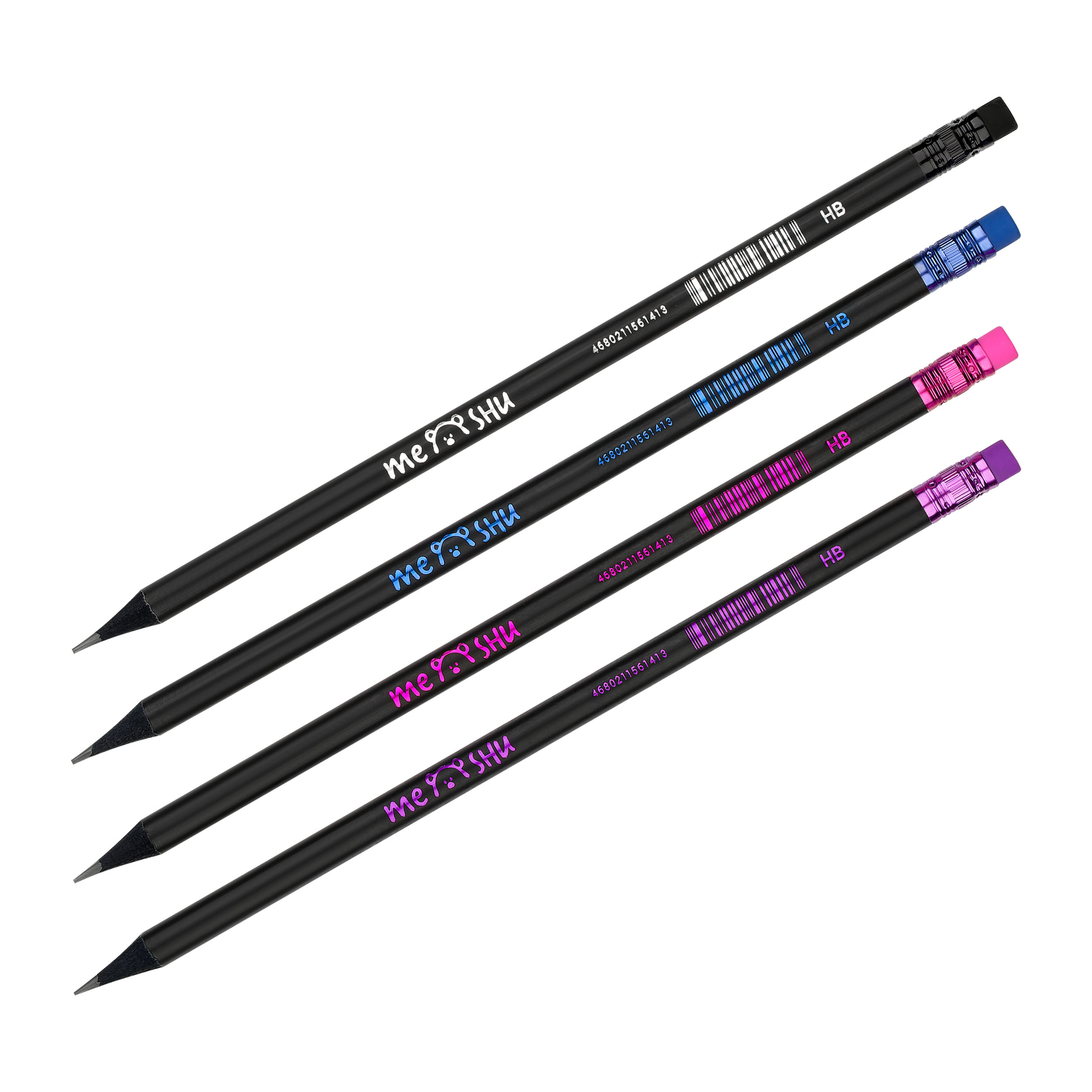 

Карандаш чернографитный HB Black style круглый дерево с ластиком ассорти MESHU MS_58141