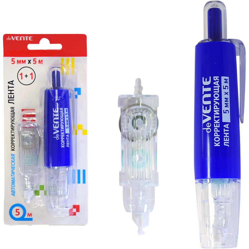

Корректор роллер 5мм x 5м автоматический полупроз.синий корпус +смен.картридж блист. deVENTE 4062338