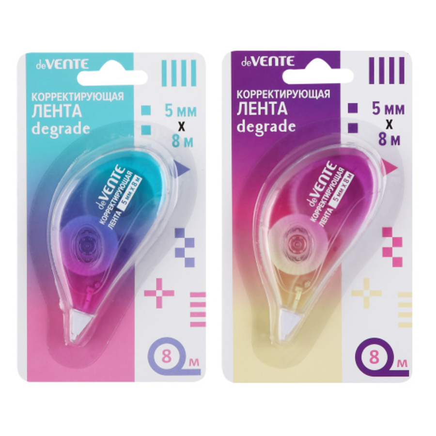 

Корректор роллер 5мм х 8м Degrade прозрачный цветной корпус ассорти блистер deVENTE 4062349