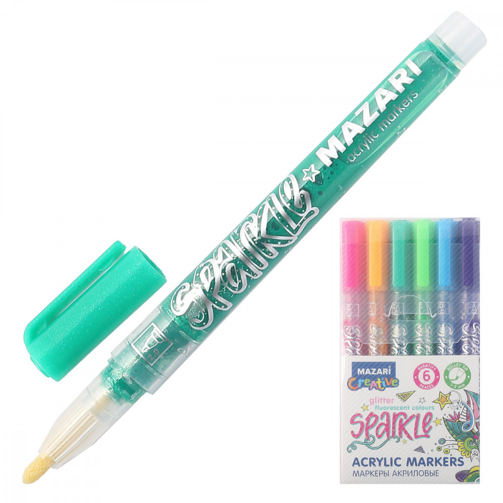 

Маркер-краска 6цв SPARKLE с блестками MAZARI M-15077-6