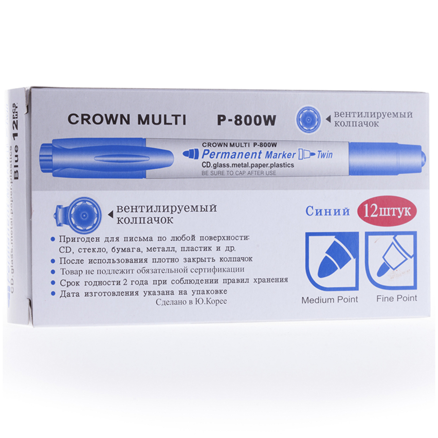 

Маркер перманентный двухсторонний Crown 4-2мм синий CROWN P-800W