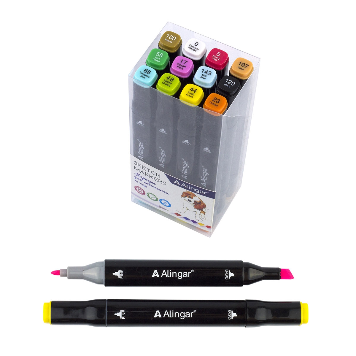 Маркеры для скетчинга двухсторонние 12цв базовые ALINGAR AL7238 157₽
