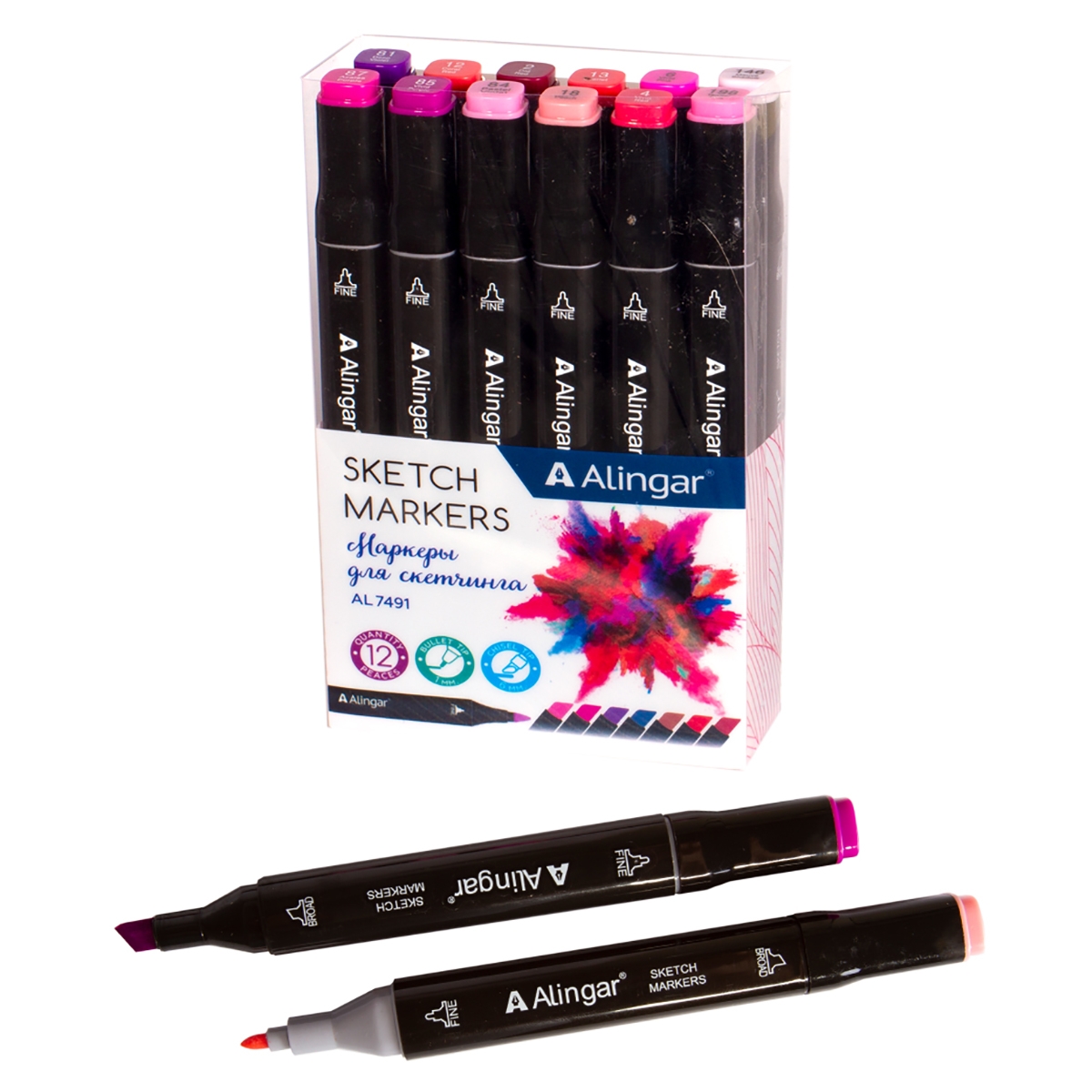 

Маркеры для скетчинга двухсторонние 12цв ягодные ALINGAR AL7491