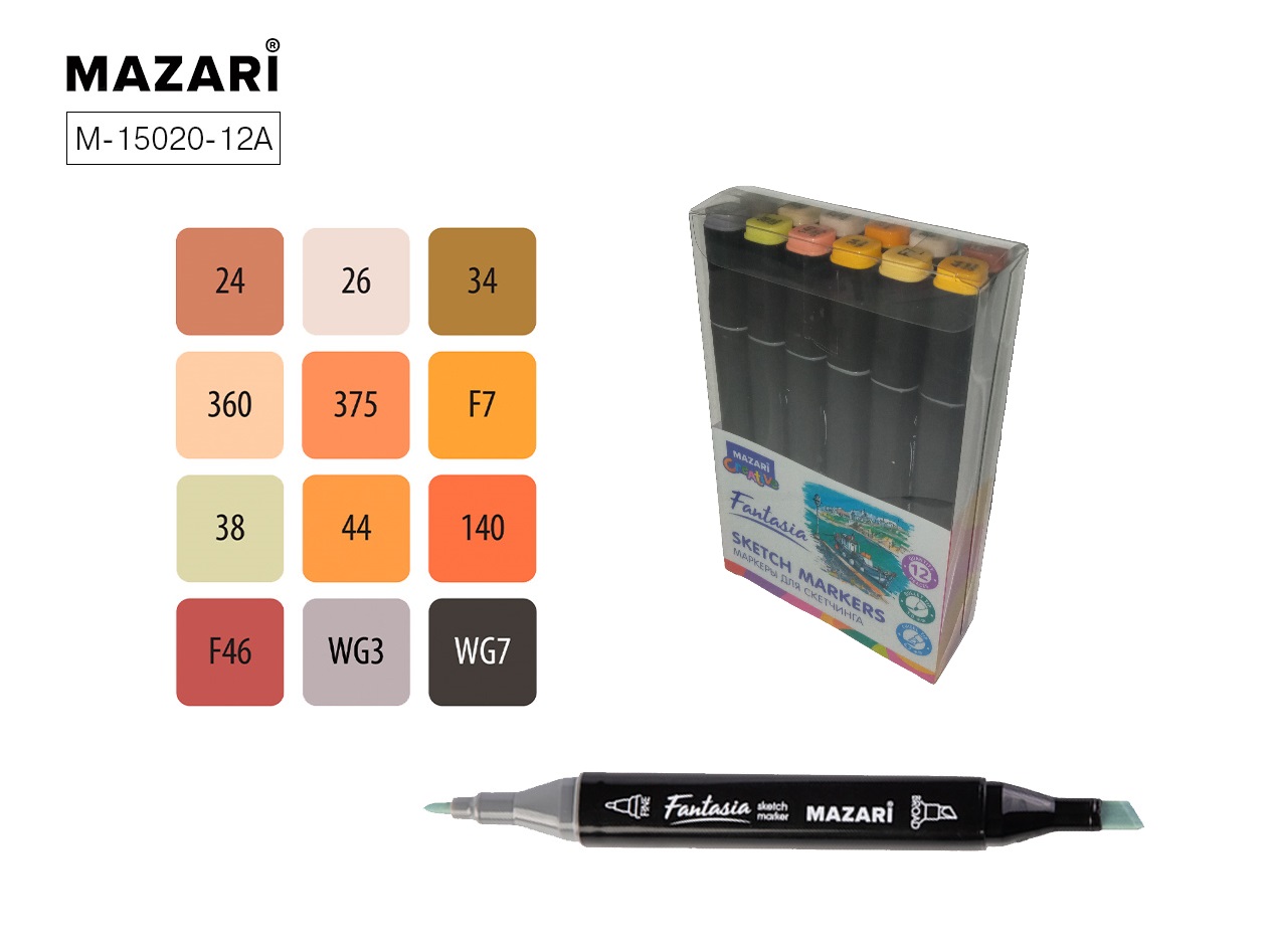 

Маркеры для скетчинга двухсторонние 12цв FANTASIA Autumn colors 1 MAZARI M-15020-12A