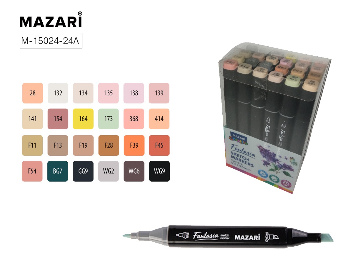 

Маркеры для скетчинга двухсторонние 24цв FANTASIA Pastel colors MAZARI M-15024-24A