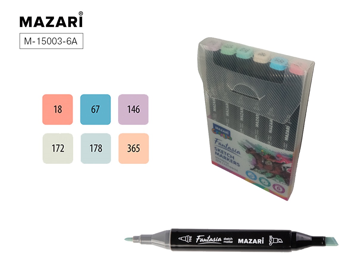 

Маркеры для скетчинга двухсторонние 6цв FANTASIA Pastel colors MAZARI M-15003-6A