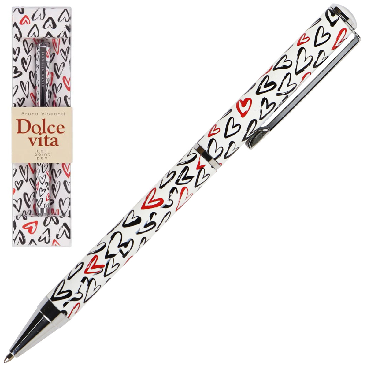 Ручка подарочная шариковая автом синяя 07мм DOLCE VITA Сердечки BRUNO VISCONTI 20-025205 259₽