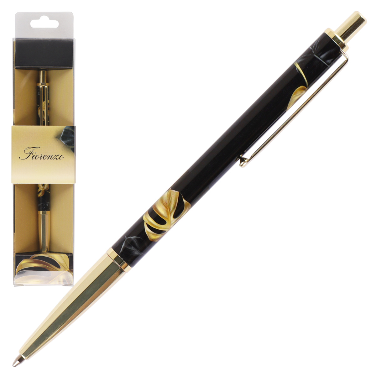 Ручка подарочная шариковая автом синяя 07мм Тропический шик черный корпус картуп FIORENZO 232010 272₽