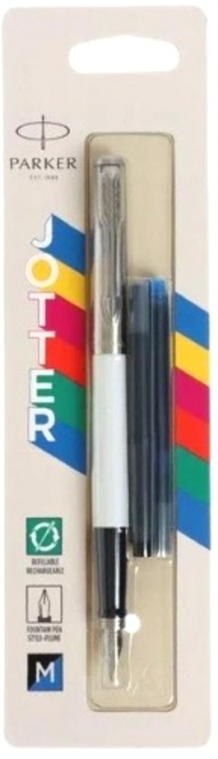 

Ручка подарочная перьевая синяя + черный стержень Jotter Originals White PARKER F60/2096871