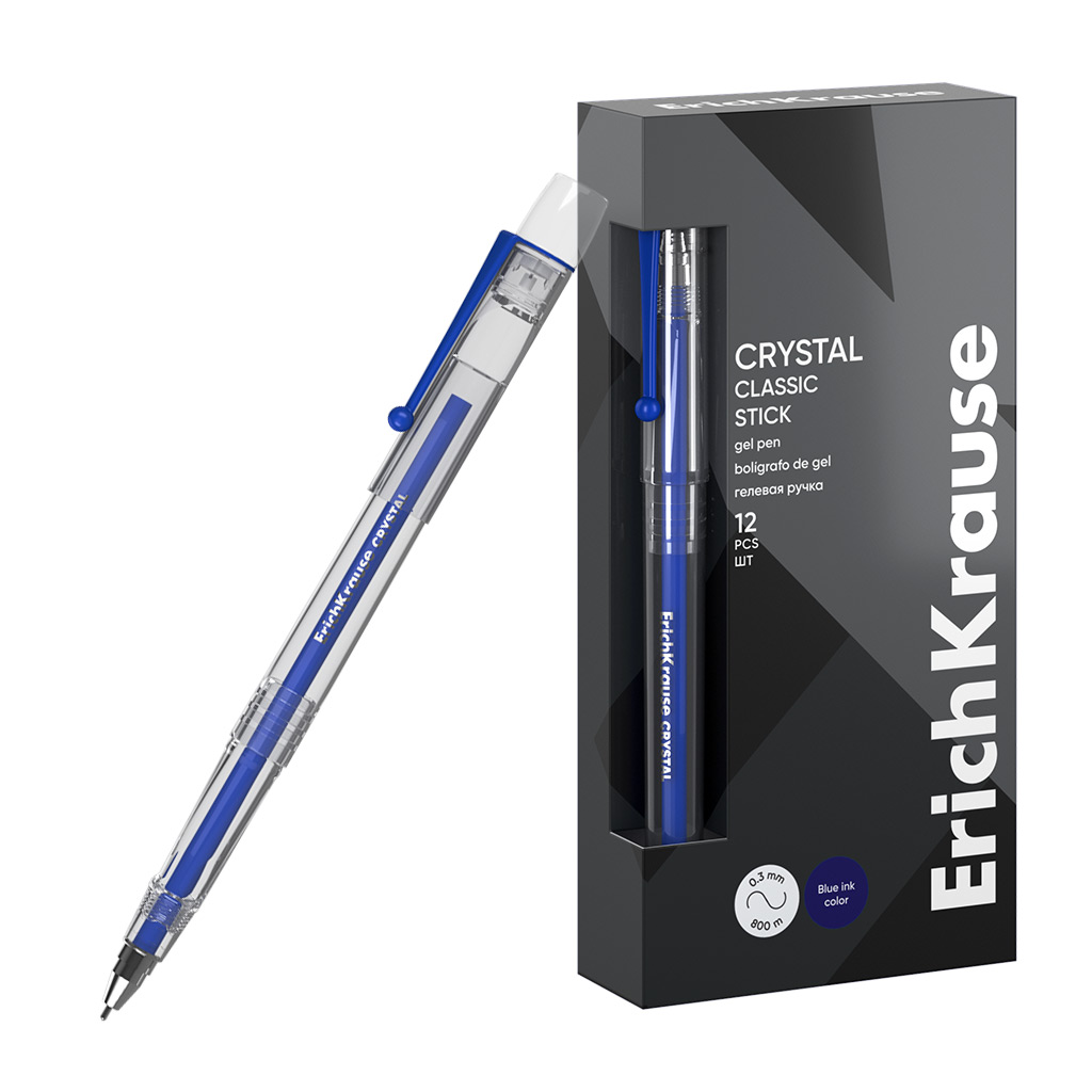 

Ручка гелевая синяя 0,5мм Crystal Stick Classic ERICH KRAUSE 61312