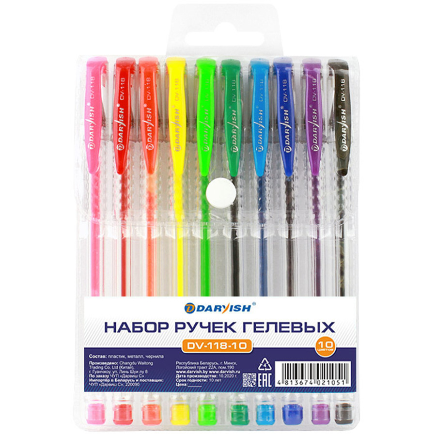 

Ручка гелевая Набор 10цв флюоресцентные прозр.корп. DARVISH DV-118-10