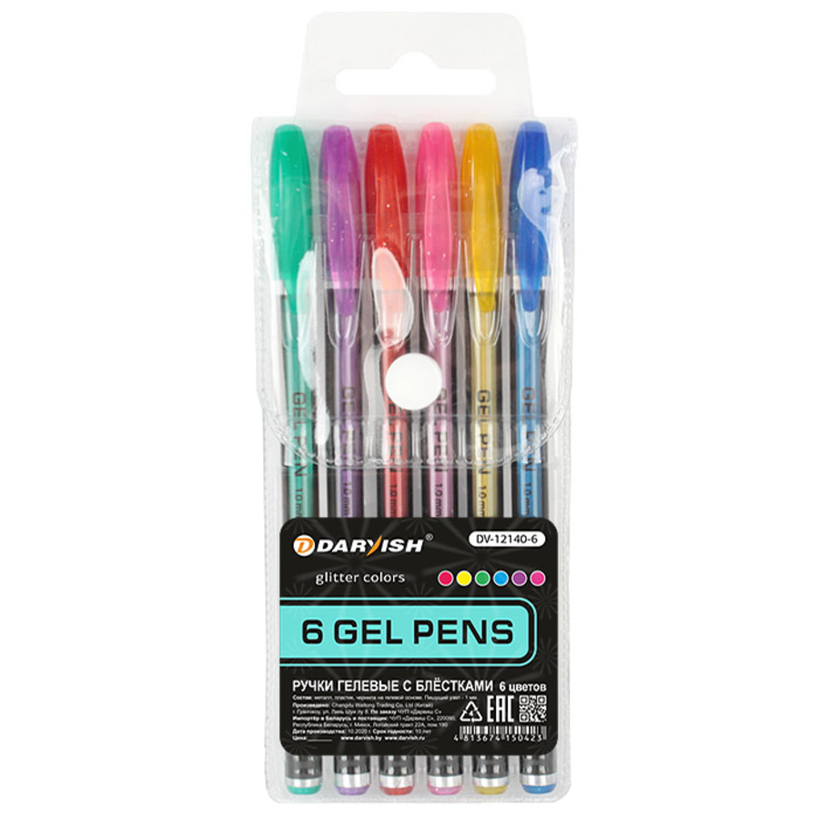 

Ручка гелевая Набор 6цв с блестками DARVISH DV-12140-6