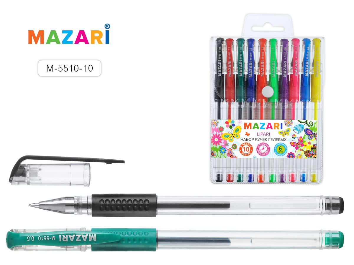 Ручка гелевая Набор 10цв 05мм Lipari ПВХ-упаковка MAZARI M-5510-10 167₽