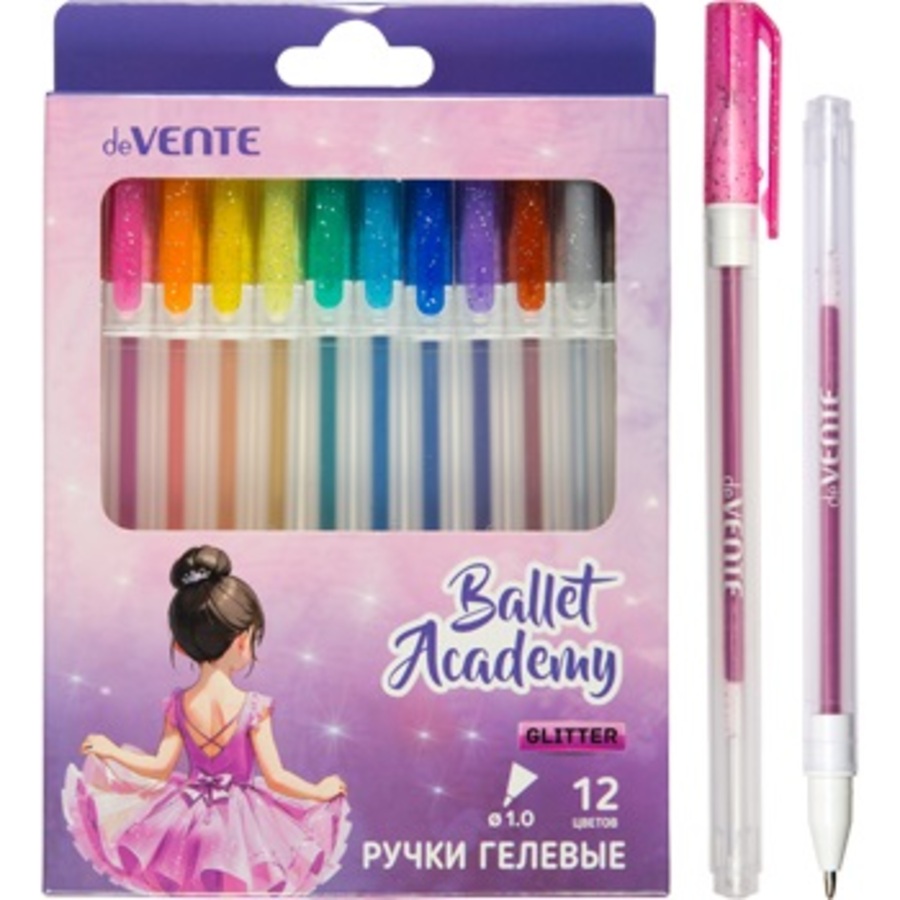 Ручка гелевая Набор 12цв 10мм Ballet Academy с блестками картуп deVENTE 5051528 142₽