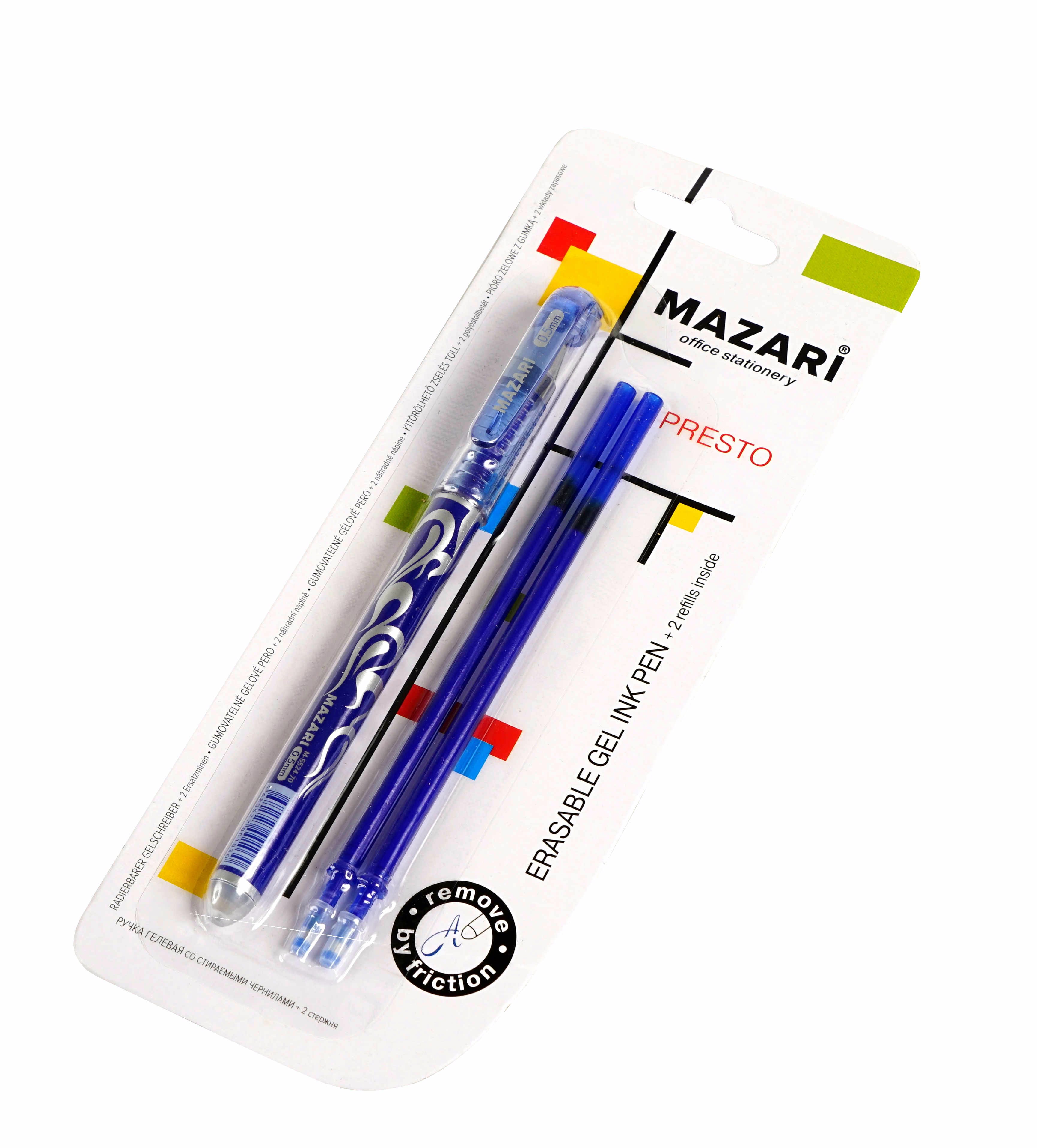 

Ручка гелевая синяя 0,5мм Presto стираемая + 2 игольч.стерж. MAZARI M-5524B-70