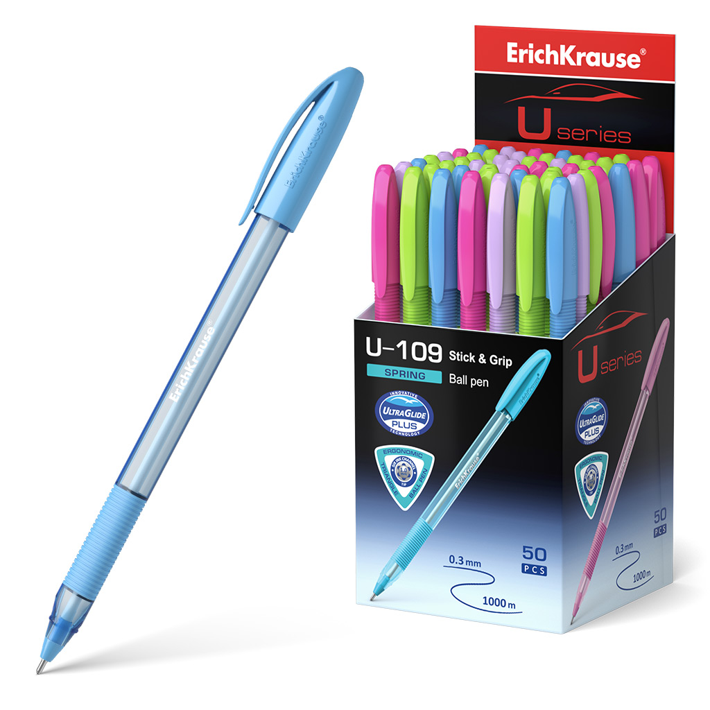 

Ручка шариковая U-109 Spring Stick&Grip синий 1мм трехгранная ERICH KRAUSE 58109